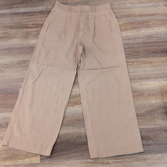 Everlane The Way-High Drape Wide Leg Pleated Khaki Trousers Size 8 Short - Picture 2 of 10
